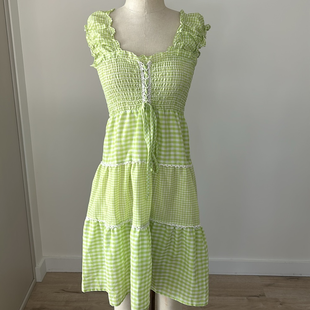 Vintage Lime Green Gingham Dress